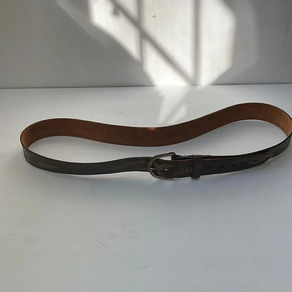 WRANGLER EAGLE EMBOSSED BROWN LEATHER BELT‎